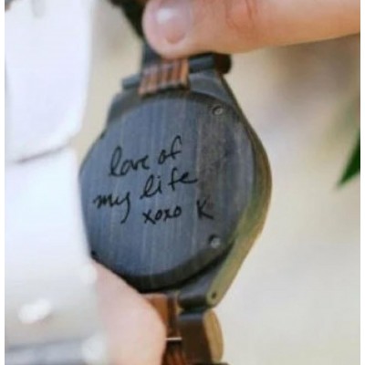 Personalized Handwriting Engraved Wood Watch - Custom Men's Gift