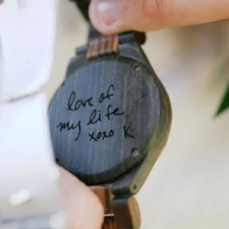 Personalized Handwriting Engraved Wood Watch - Custom Men's Gift